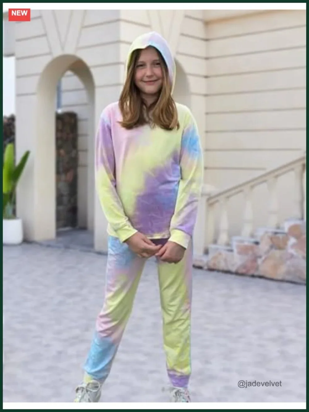 Girls Tie-Dye 2-Piece Hooded Sweatshirt Set Sweatsuit